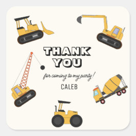 Adesivo Quadrado Aniversário de criança de Caminhão de Construção