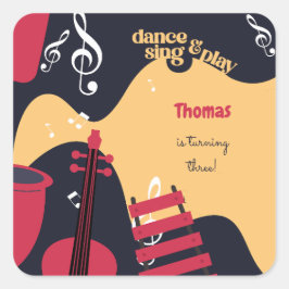 Adesivo Quadrado Aniversário de criança de dança e jogo