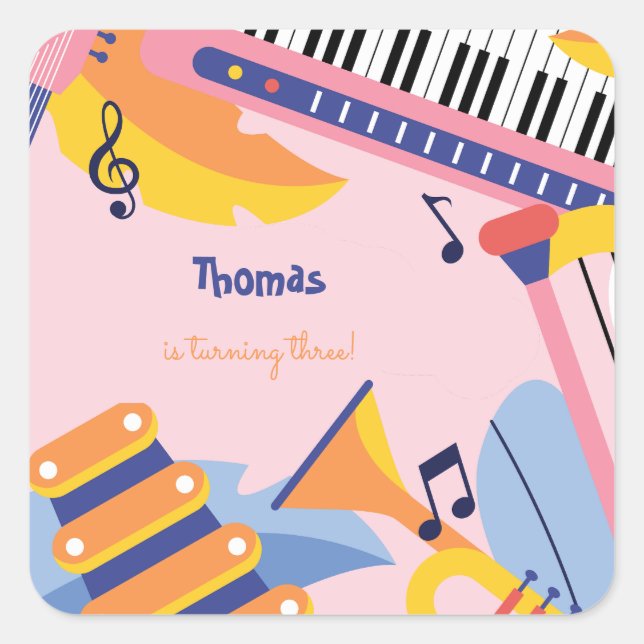 Adesivo Quadrado Aniversário de criança de dança e jogo (Frente)