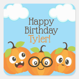 Adesivo Quadrado Aniversário de criança de Fazenda de Pumpkin Perso