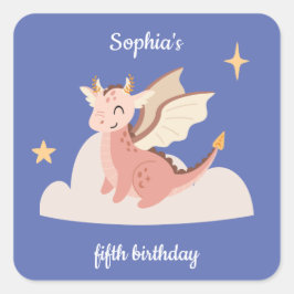 Adesivo Quadrado Aniversário de criança dos Dragões de Pastel