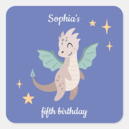 Adesivo Quadrado Aniversário de criança dos Dragões de Pastel