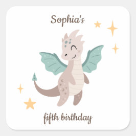 Adesivo Quadrado Aniversário de criança dos Dragões de Pastel