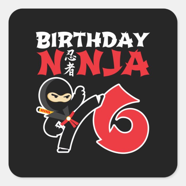 Adesivo Quadrado Aniversário de criança Ninja - Tema de Partido com (Frente)