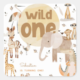 Adesivo Quadrado Aniversário de criança selvagem de um safari