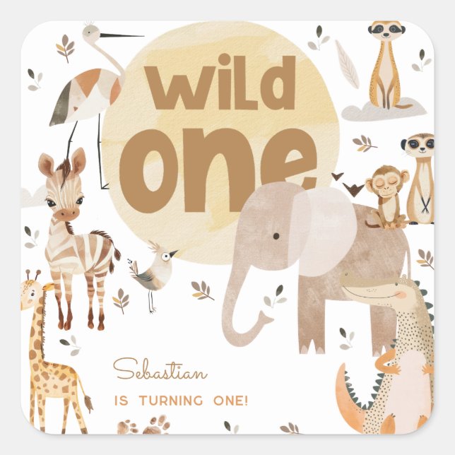Adesivo Quadrado Aniversário de criança selvagem de um safari (Frente)
