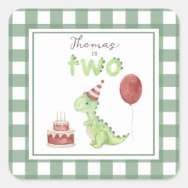 Adesivo Quadrado Aniversário de dois anos do dinossauro aquarela