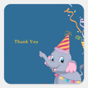 Adesivo Quadrado Aniversário de Elefante Fofo