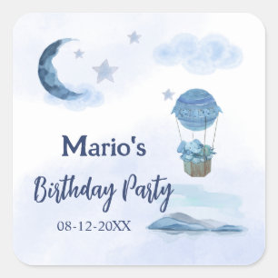 Adesivo Quadrado Aniversário de elefantes da Lua Azul