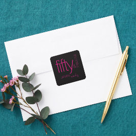Adesivo Quadrado Aniversário de Luxo Preto e Fuchsia Cinquenta e Fa
