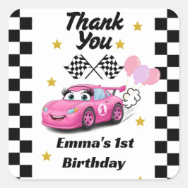 Adesivo Quadrado Aniversário de Menina de Carro de Corrida