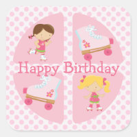 Aniversário de patinagem em quadrado rosa cor-de-r