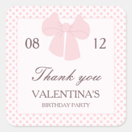 Adesivo Quadrado Aniversário de pontas cor-de-rosa e arcos cor-de-r