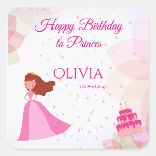 Adesivo Quadrado Aniversário de princesa da Disney elegante