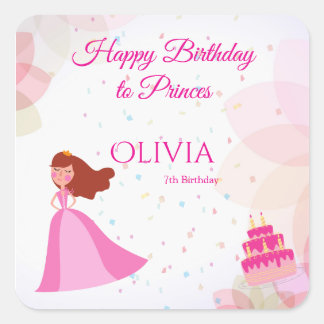 Adesivo Quadrado Aniversário de princesa da Disney elegante