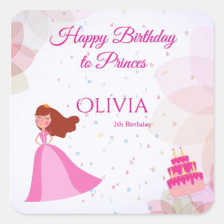 Adesivo Quadrado Aniversário de princesa da Disney elegante
