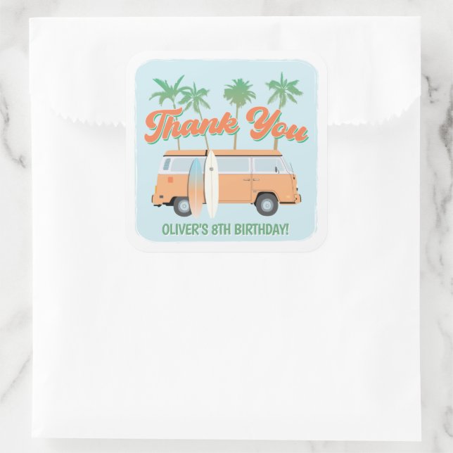 Adesivo Quadrado Aniversário de um Surf de onda Obrigado (Bolsa)