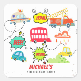 Adesivo Quadrado Aniversário de veículos felizes do quarto de hones