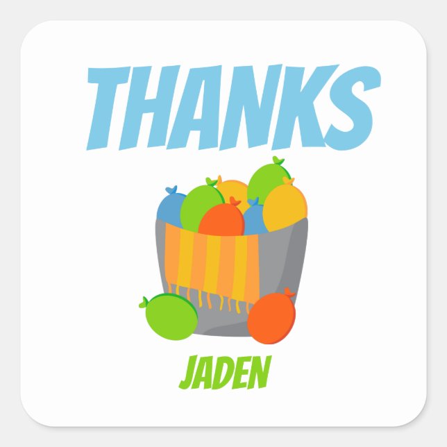 Adesivo Quadrado Aniversário de Verão, Piscina de Balões de Água (Frente)