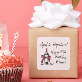 Adesivo Quadrado Aniversário de Vinho Personalizável Envelhecido