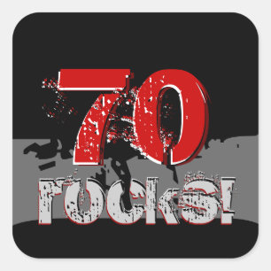 Adesivo Quadrado aniversário do 70 - 70 rochas! Grunge vermelho e