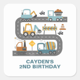 Adesivo Quadrado Aniversário do Caminhão de Construção