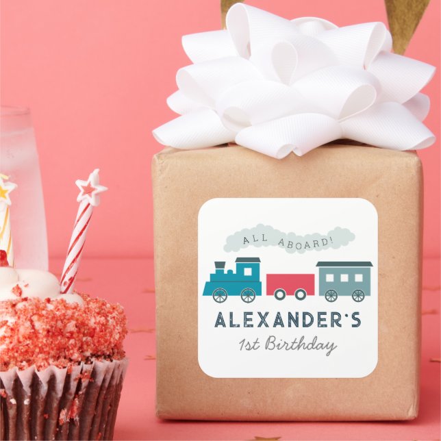 Adesivo Quadrado Aniversário do Comboio a Vapor (Festa)