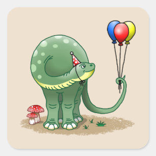 Adesivo Quadrado Aniversário do Dinossauro segurando Balões