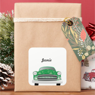 Adesivo Quadrado Aniversário do Garoto Retro Verde