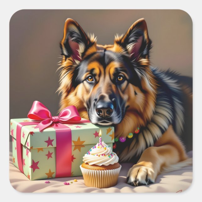 Adesivo Quadrado Aniversário do german shepherd (Frente)