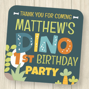 Adesivo Quadrado Aniversário do Modern Cute Dino Dinosaur Kid Obrig