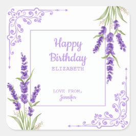 Adesivo Quadrado Aniversário do Quadro Antiquado de Lavanda Roxo El