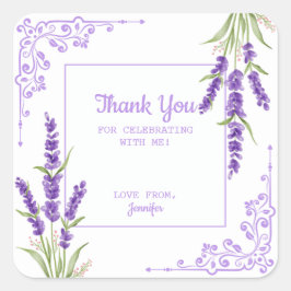 Adesivo Quadrado Aniversário do Quadro Antiquado de Lavanda Roxo El
