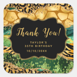 Adesivo Quadrado Aniversário do Safari Dourado e Verde - Obrigado