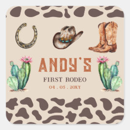 Adesivo Quadrado Aniversário do West Cowboy First Rodeo Boys