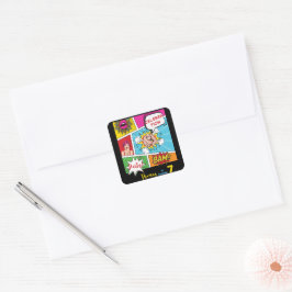 Adesivo Quadrado aniversário em quadrinhos de pop