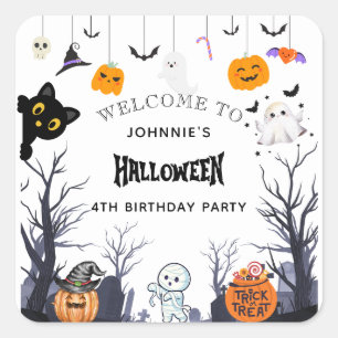 Adesivo Quadrado ANIVERSÁRIO Feliz Halloween Personalizado