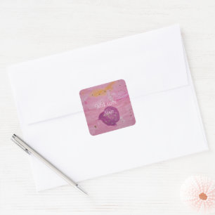 Adesivo Quadrado Aniversário Galáxia Cósmica Rosa Aquarela