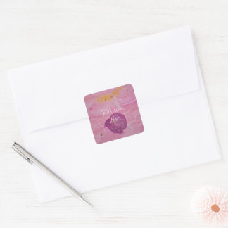 Adesivo Quadrado Aniversário Galáxia Cósmica Rosa Aquarela