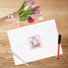 Adesivo Quadrado Aniversário Glitter de Cocktail Rosa