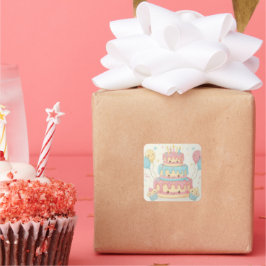 Adesivo Quadrado Aniversário Kawaii - Bolo e Bolinhos Fofo