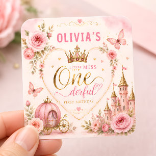 Adesivo Quadrado Aniversário Maravilhoso da Princesa Rosa
