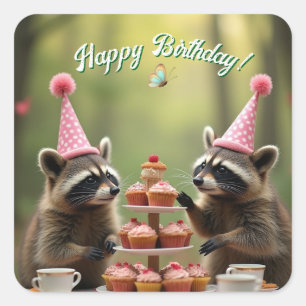 Adesivo Quadrado Aniversário mascarado e feliz!