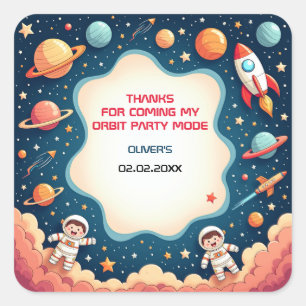 Adesivo Quadrado Aniversário Obrigado Cartaz do Astronauta do Space