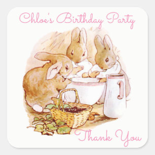 Adesivo Quadrado Aniversário, partido Beatrix Potter, costume