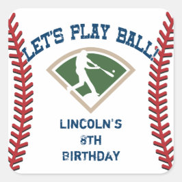 Adesivo Quadrado Aniversário Personalizado do Baseball