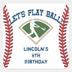Adesivo Quadrado Aniversário personalizado do basebol