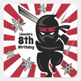 Adesivo Quadrado Aniversário personalizado do guerreiro Ninja Samur
