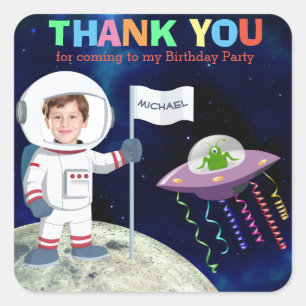 Adesivo Quadrado Aniversário Personalizado Do Spaceman De Fotos Ob