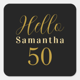 Adesivo Quadrado Aniversário Personalizado Preto Dourado 50 Anos